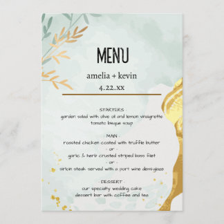 Elegant blå och guld bröllopsmeny meny