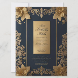Elegant Blå och Guld Kunglig Inbjudningskort