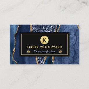 Elegant blå och guld ocean glitter agat visitkort