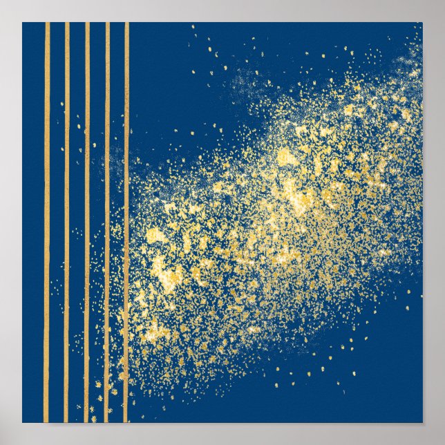 Elegant blå och Guld rand Poster Papper (projektio (Framsidan)