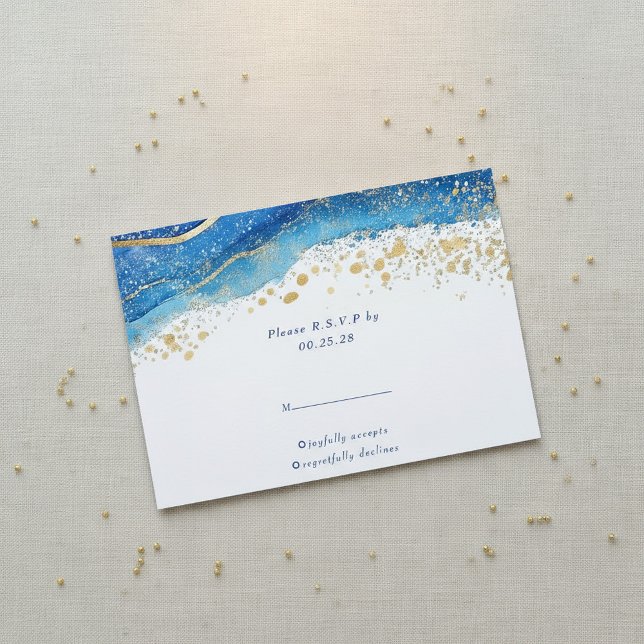 Elegant Blå och Guld stäng OSA Kort (Elegant Blue and Gold splatter RSVP response.)