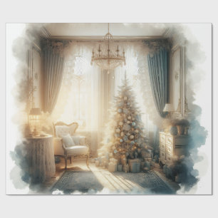 Elegant blå och guld vintage jul presentpapper
