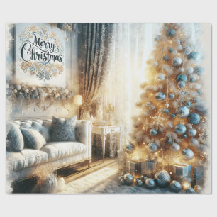 Elegant blå och guld vintage jul presentpapper