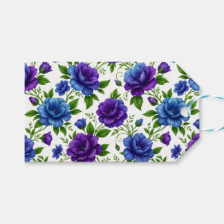 Elegant blå och lila ros blommönster presentetikett