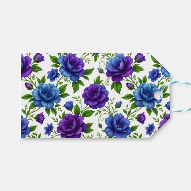 Elegant blå och lila ros blommönster presentetikett (Framsidan (Horisontell))