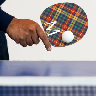Elegant blå och orange tartan rutmönster Monogram Pingisracket