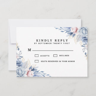 Elegant blå och rosafärgad blombröllop OSA kort