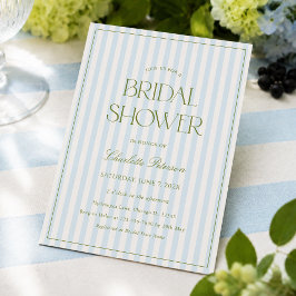 Elegant blå och salvia-randig bröllopsdusch inbjudningar