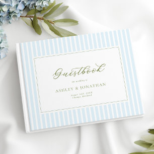 Elegant blå och salvia-randig bröllopsinbjudan gästböcker