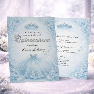 Elegant blå och silver Quinceanera Inbjudningar
