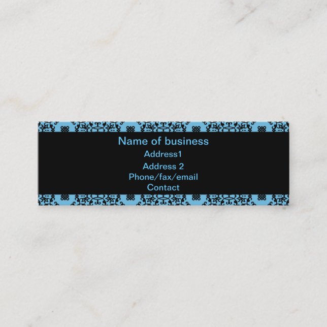 Elegant blå och svart damm mini visitkort (Framsida)