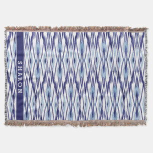 Elegant blå och vit akvatell-ikat-mönster mysfilt