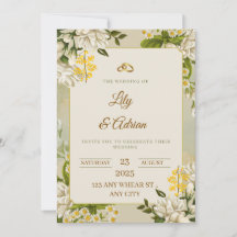 Elegant Blå och Vit Blommig Bröllopsinbjudan T