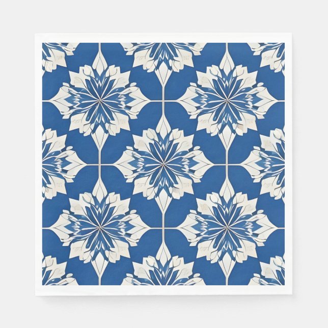 Elegant blå och vit blommig mönster pappersservett (Framsidan)