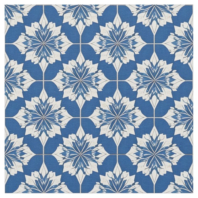Elegant blå och vit blommig mönster tyg (Närbild)