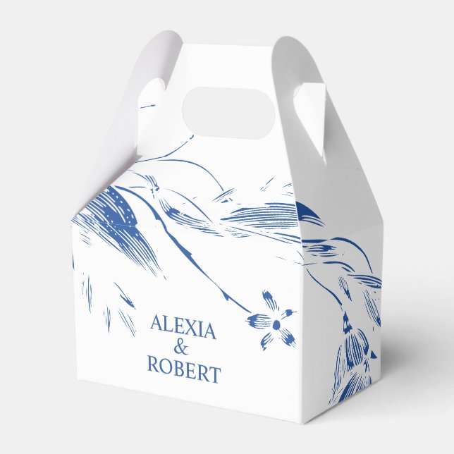 Elegant, blå och vit blommigt, bröllop presentaskar (Framsidan Sidan)