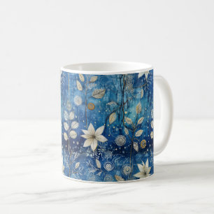 Elegant Blå och vit Blommigt Sömlös Mönster Kaffemugg