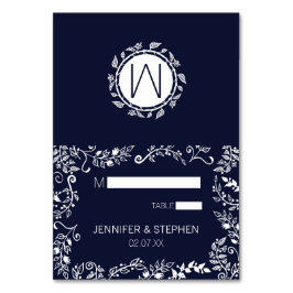 Elegant Blå och vit Blommigt Stationskort Bordsnummer