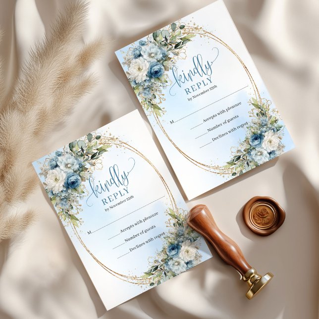 Elegant blå och vit blomster-RSVP-kort OSA Kort (Elegant Blue and White Floral RSVP Card)