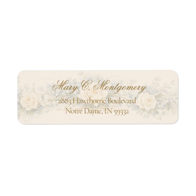 Elegant blå och vit blomsterbröllop returadress etikett (Framsidan)