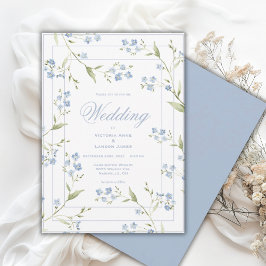 Elegant blå och vit blomsterbröllopsinbjudan inbjudningar
