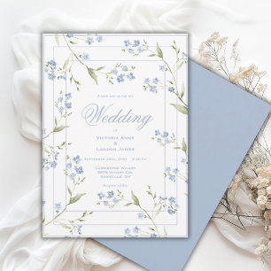 Elegant blå och vit blomsterbröllopsinbjudan inbjudningar