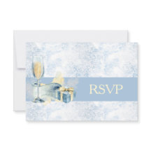 Elegant blå och vit champagne bröllop RSVP