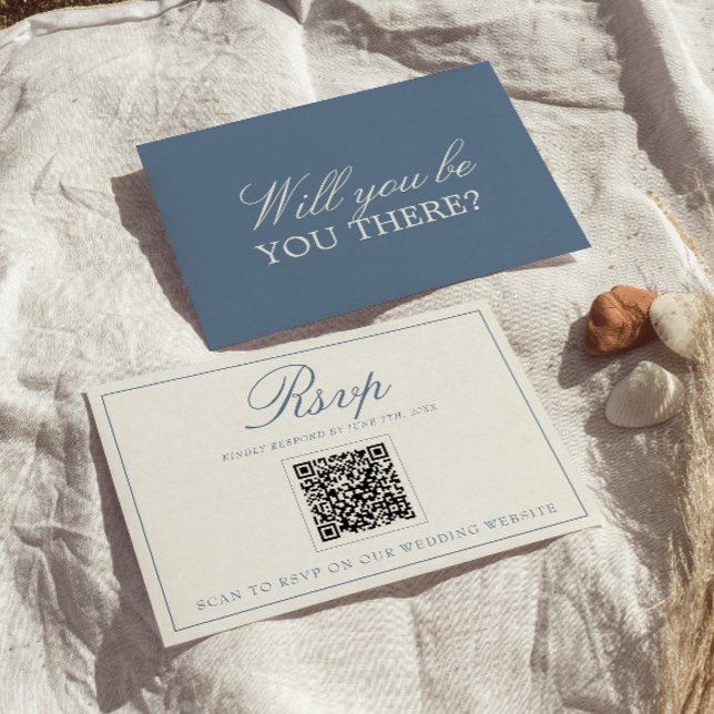 Elegant blå och vit gammaldags QR-kod för bröllop OSA Kort (Skapare uppladdad)