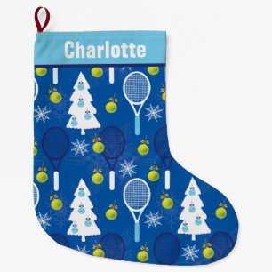 Elegant blå och vit jultennis  stor julstrumpa