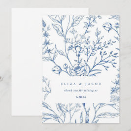 Elegant blå och vit kineseri blomsterbröllop tack kort