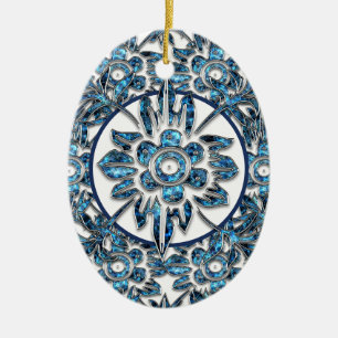 Elegant blå och vit kristalljuldekoration julgransprydnad keramik