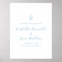 Elegant blå och vit kustnära chic bröllop poster