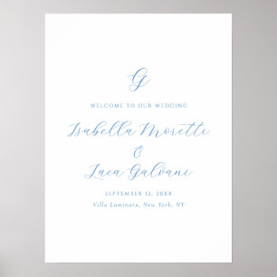 Elegant blå och vit kustnära chic bröllop poster