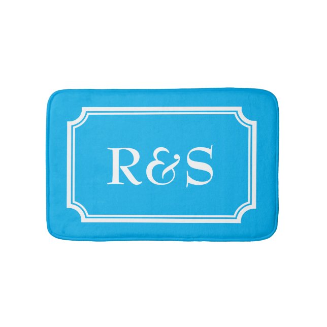 Elegant blå och vit monogram badmatta matta (Framsidan)