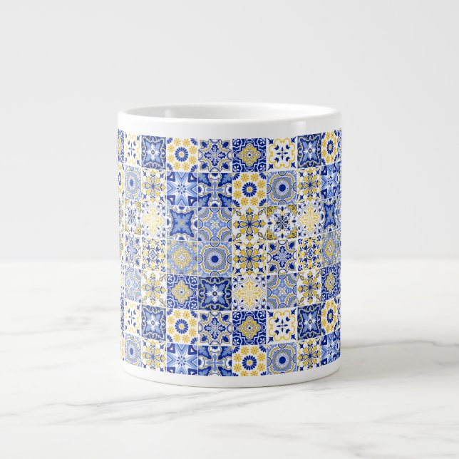 Elegant blå och vit portugisisk Azulejo-mönster  Jumbo Mugg (Framsidan)