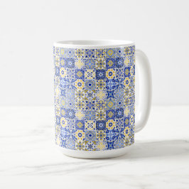 Elegant blå och vit portugisisk Azulejo-mönster Kaffemugg