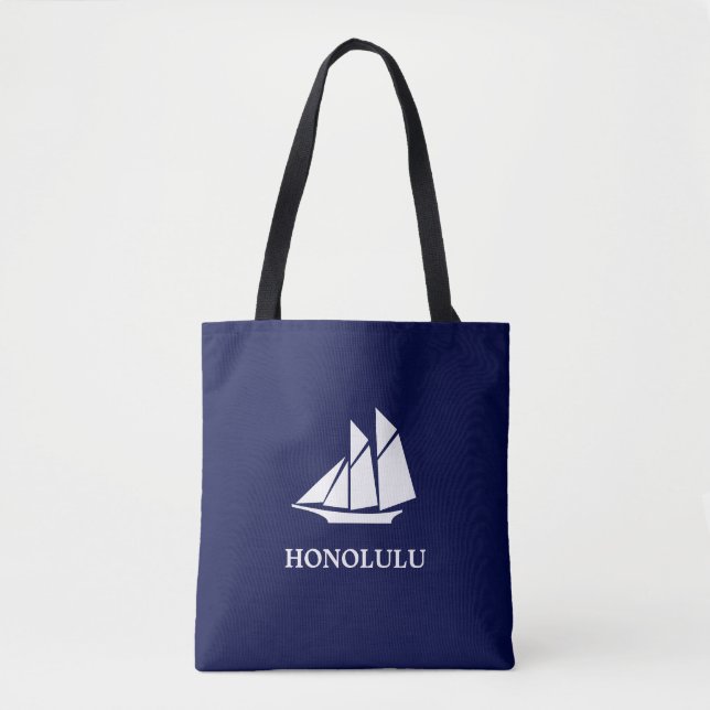 Elegant blå och vit segelyacht tygkasse (Framsida)