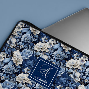 Elegant blå och vita blommor Laptop Sleeve Case