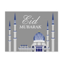 Elegant Blå och Vita Moské Eid Mubarak