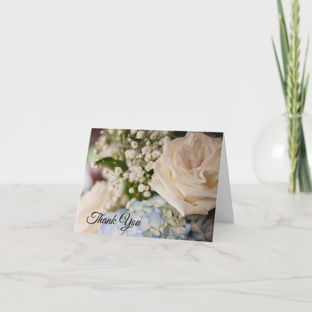 Elegant Blå och Vita Tacksamhetskort Bröllop Tack Kort (Framsida)