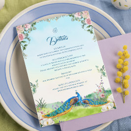 Elegant blå påfågel botanisk bröllopsstil tilläggskort