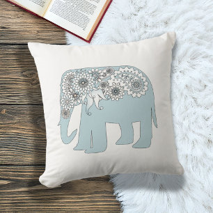 Elegant blå paisley-elefant kudde