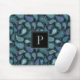 Elegant blå paisleymönster monogram musmatta