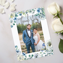 Elegant blå påsklilja blommande bröllopsfoto tack vykort