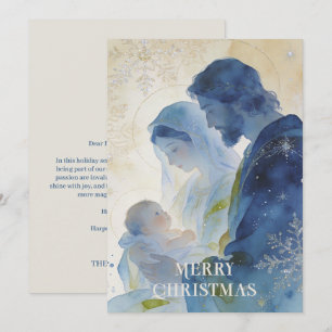 Elegant blå pastell Heliga familjen jul TMF26 Julkort