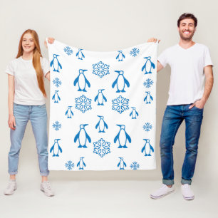 Elegant blå penguiner med Snöflingor Mönster Fleecefilt