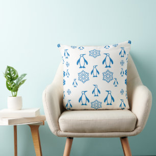 Elegant blå penguiner med Snöflingor Mönster Kudde