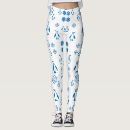 Elegant blå penguiner med Snöflingor Mönster Leggings