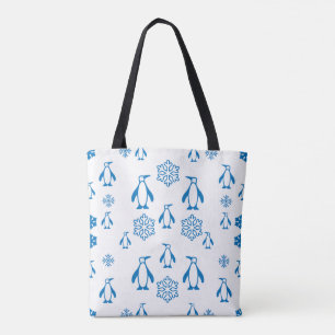 Elegant blå penguiner med Snöflingor Mönster Tygkasse