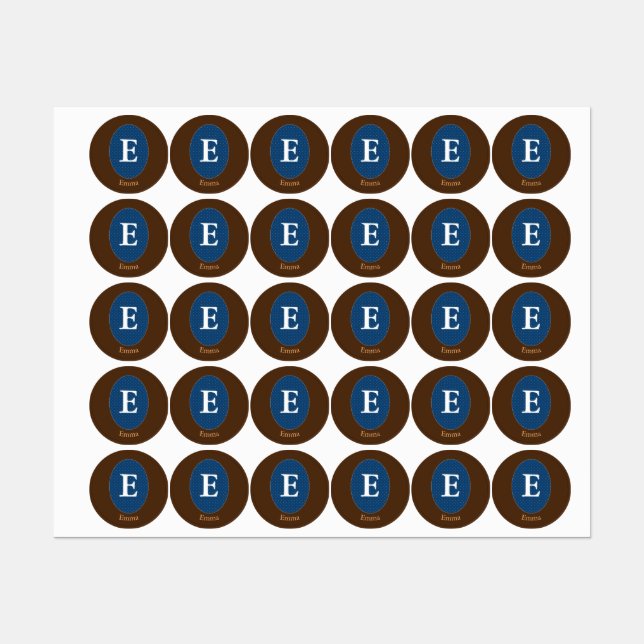 Elegant blå personlig monogram fyrkantig dekal (Ark)